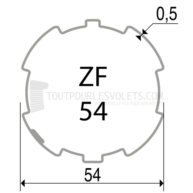 Tube rond canelé diam. 54 type ZF54 - 1500 mm