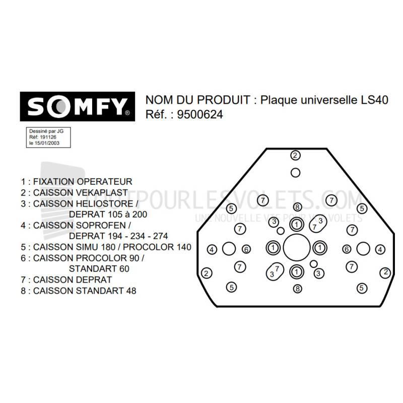 Support universel moteur Somfy - Bloc baie