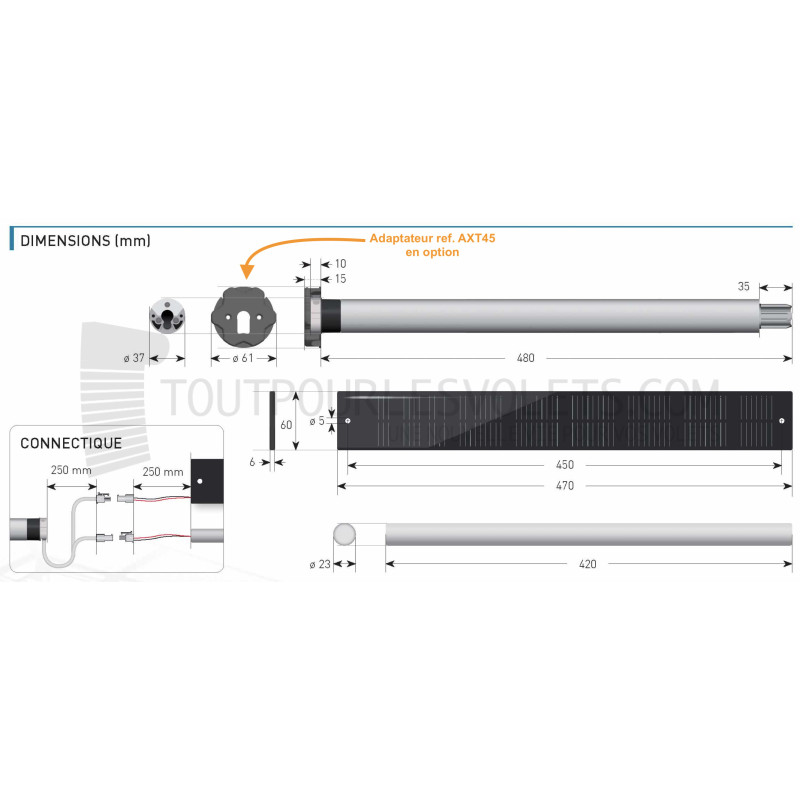 Pack moteur volet roulant solaire Gaposa Autonomo XQBPVX101210 - Radio - 10 Nm - Avec batterie et panneau solaire