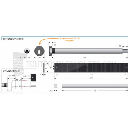 Pack moteur volet roulant solaire Gaposa Autonomo XQBPVX101210 - Radio - 10 Nm - Avec batterie et panneau solaire