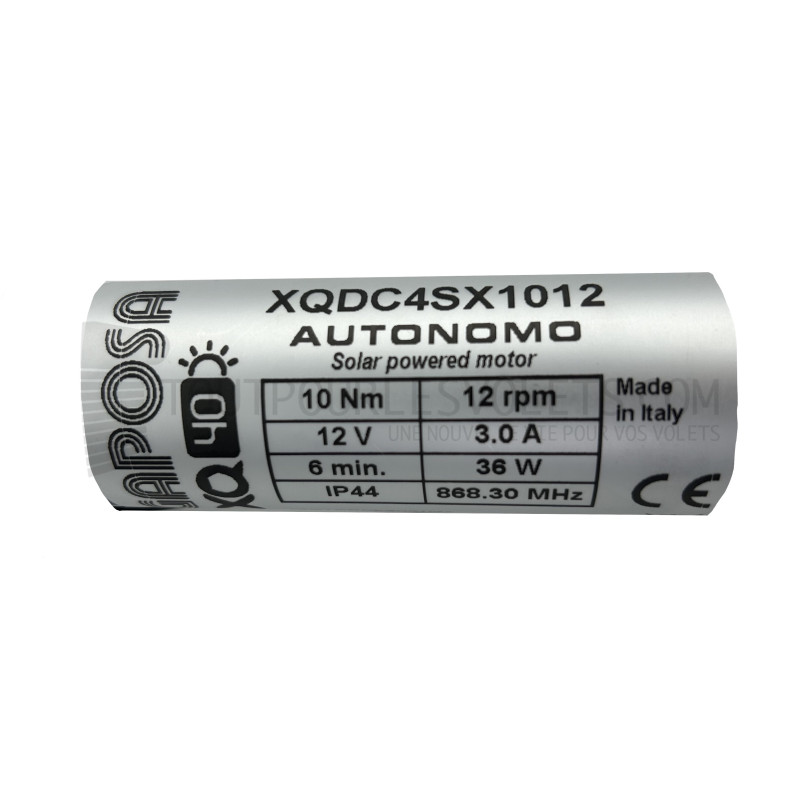Pack moteur volet roulant solaire Gaposa Autonomo XQBPVX101210 - Radio - 10 Nm - Avec batterie et panneau solaire