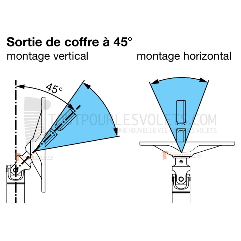 Sortie 45° PVC Blanc 45x52 - Entrée diam. 12 - Tige 6p7