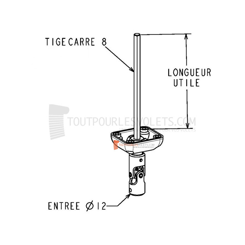 Sortie 45° diam. 12 - Tige carré 8 - L315 - Blanc
