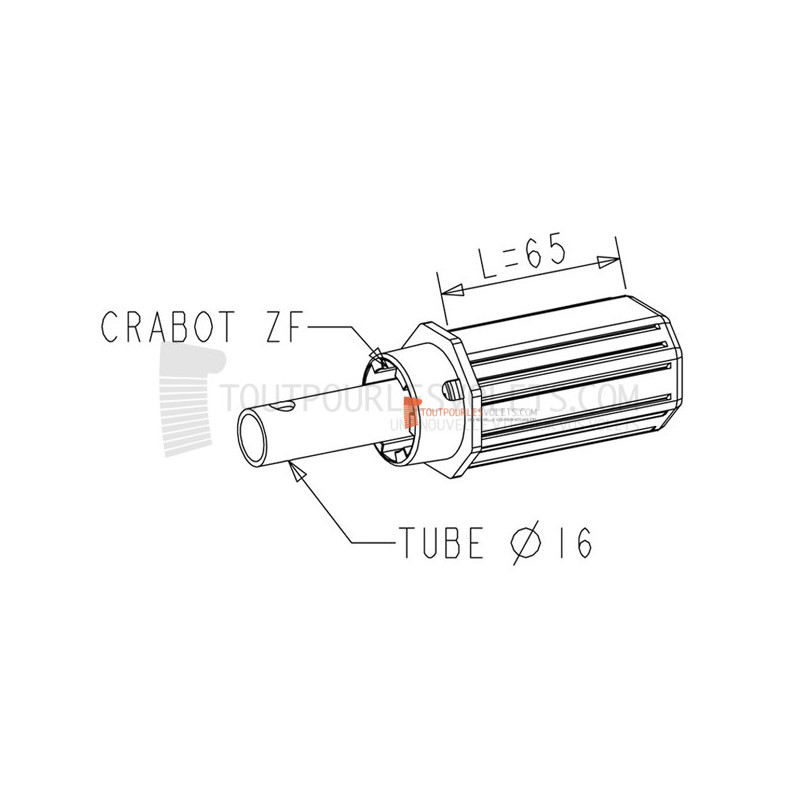 Embout pour Octo 40, crabot ZF, tube diam. 16, L90