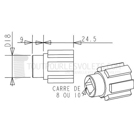 Moyeu pour embout universel - Carré 8 et Téton 18