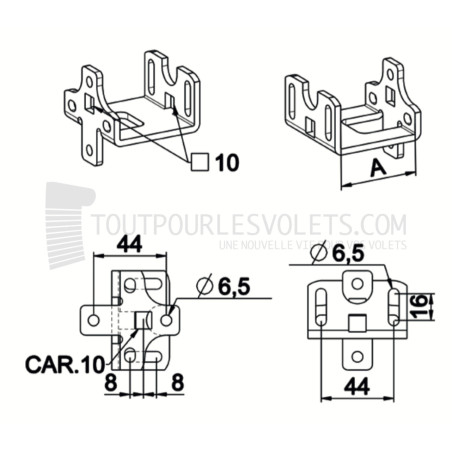 Support moteur déporté - pour carré de 10 et coussinet à broche