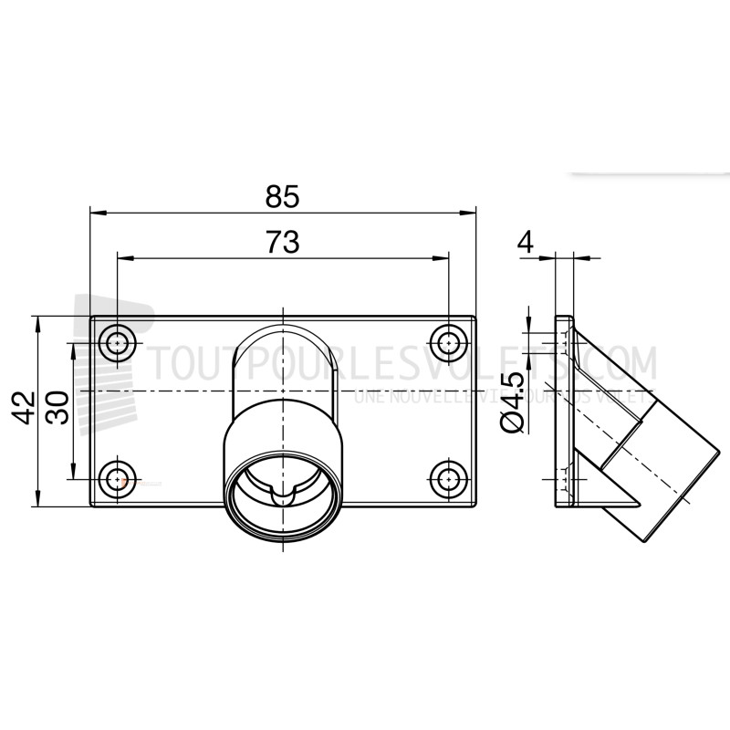 Sortie 90° Zamak Nickelé 85x42 - Entrée femelle 12 - Tige 6p7 L350