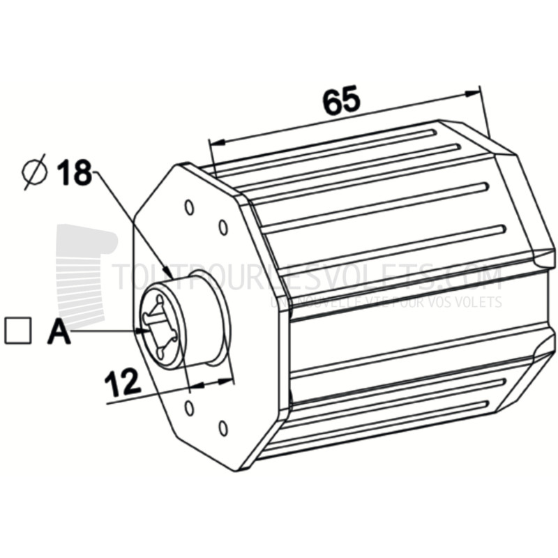 Embout pour octo 60, Téton diam. 18 et Carré 10 - L 65