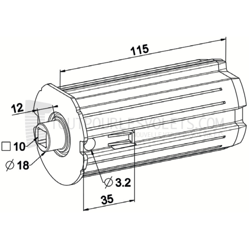Embout pour ZF64, Téton diam. 18 et Carré 10