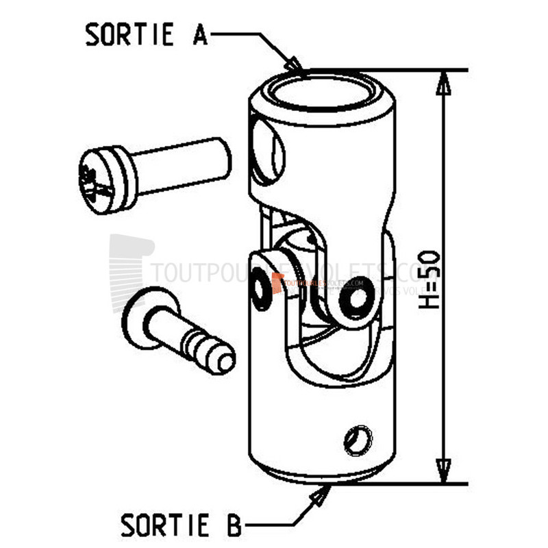 Genouillère acier Rond ø 12 femelle / Hexa 10 femelle - Blanc