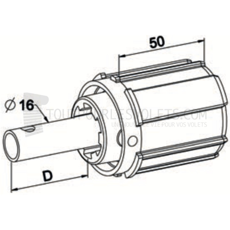 Embout pour ZF54 Tube diam. 16 et crabot ZF diam. 28