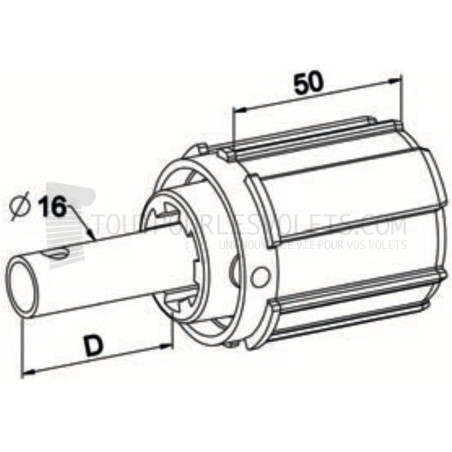 Embout pour ZF54 Tube diam. 16 et crabot ZF diam. 28