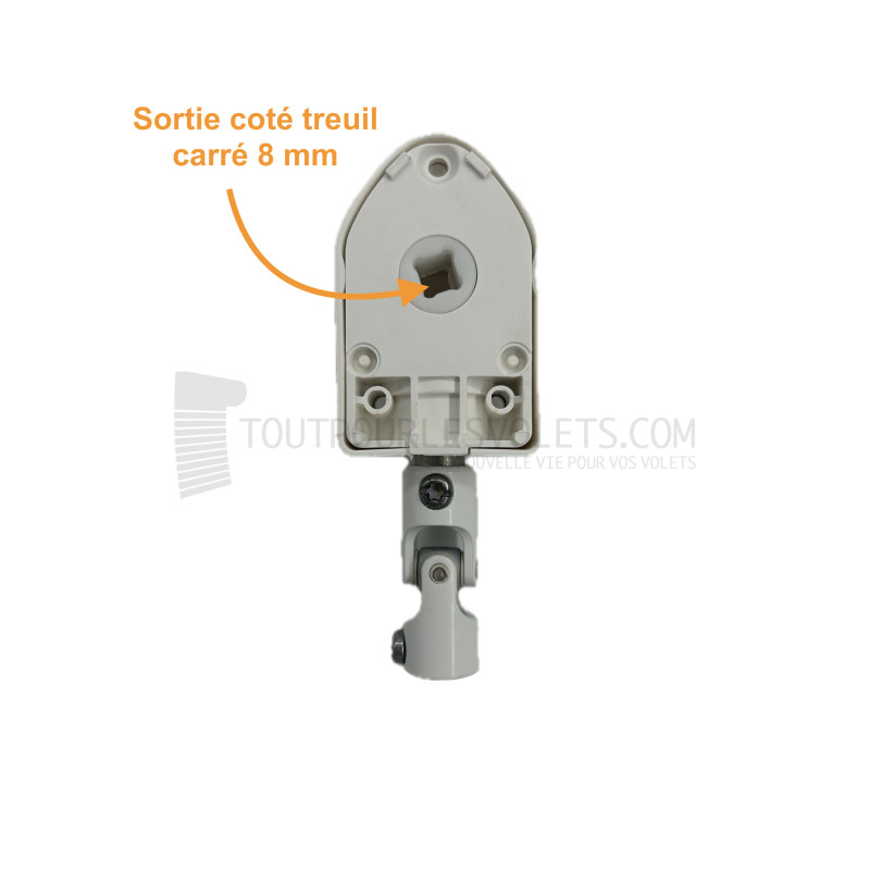 Treuil à renvoi d'angle avec genouillère - Entrée Rond ø 12 femelle - Sortie carré 8 - Blanc