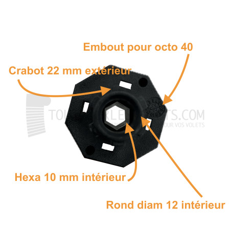 Embout pour Octo 40, crabot 22 type Deprat, 6p10