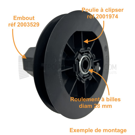 Embout pour Octo 60, pour roulement diam. 28 et poulie clipable Simu