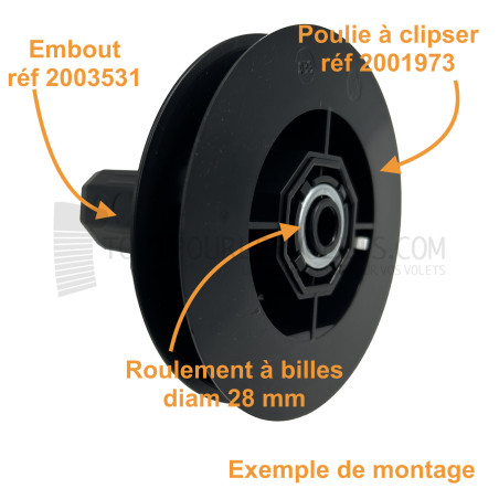 Embout pour Octo 40, pour roulement diam. 28 et poulie clipable Simu