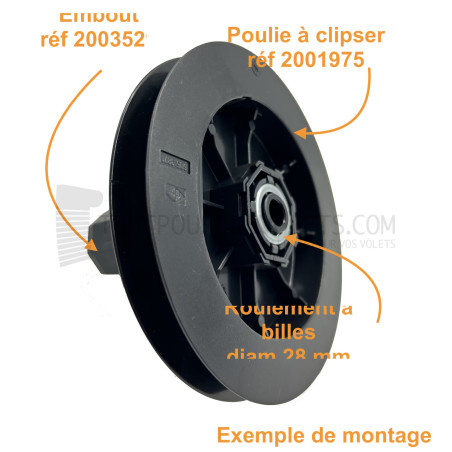 Poulie clipable sur embouts Simu et sangle de 14 mm - Diam. 155