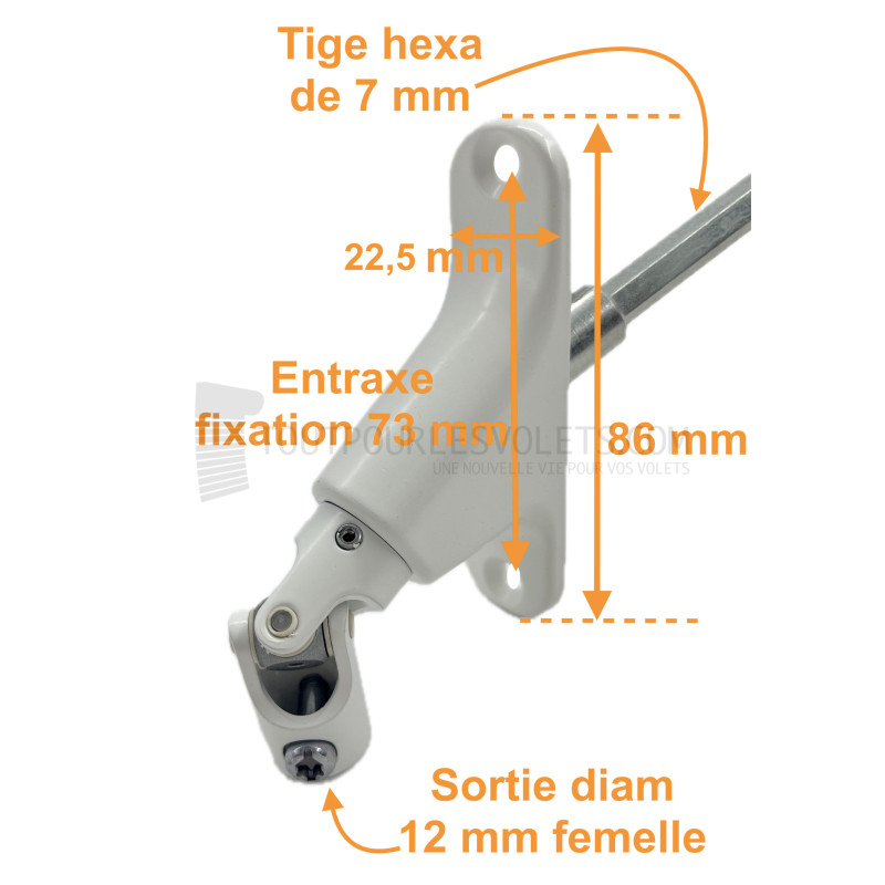 Sortie 90° - Entrée Rond ø 12 femelle - Tige Hexa 7 L 355 - Blanc