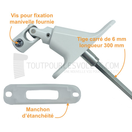Sortie 90° - Entrée Rond ø 12 femelle - Tige Carré 6 L 300 - Blanc