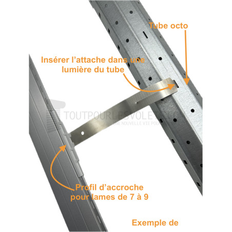 Attache tablier à clipper - Ep. lame 8 mm - L175 - Tube octo