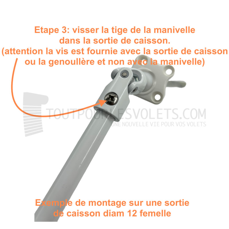 Manivelle acier complète - diam. 12 ext. - Blanc - L1200 mm