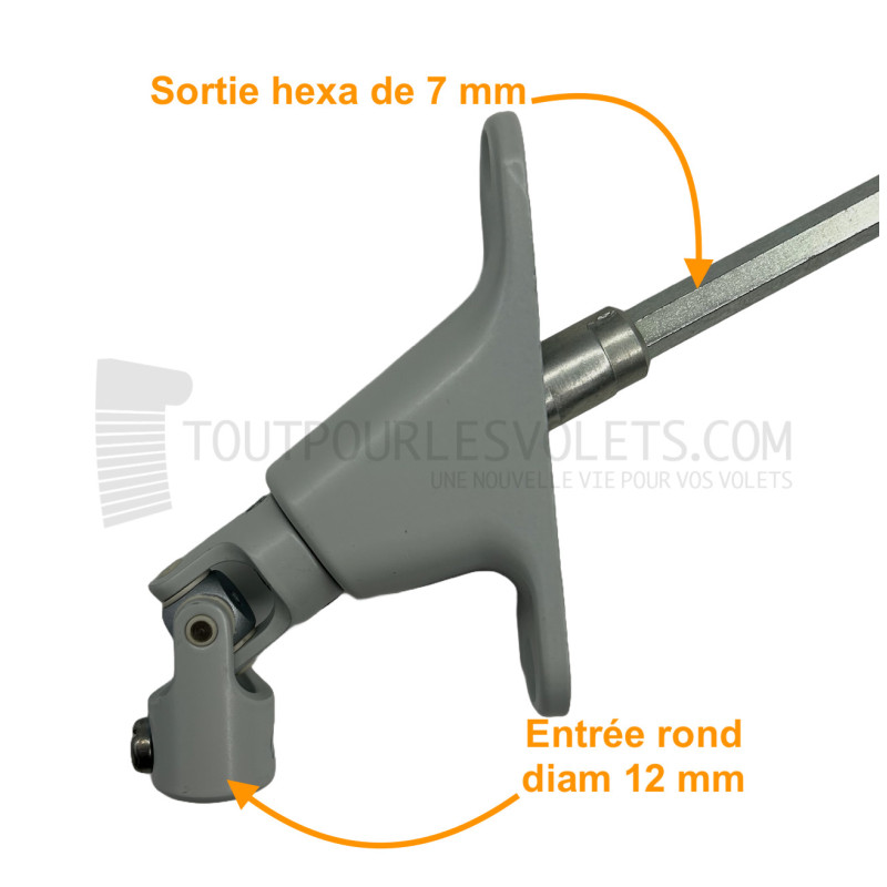 Sortie 90° - Entrée Rond ø 12 femelle - Tige Hexa 7 L 355 - Gris clair