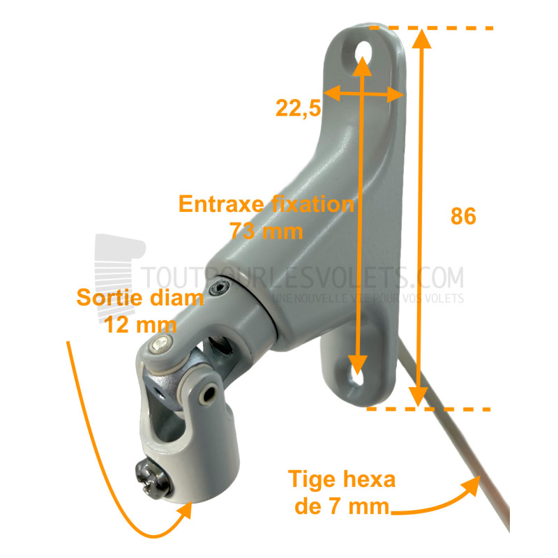 Sortie 90° - Entrée Rond ø 12 femelle - Tige Hexa 7 L 355 - Gris clair