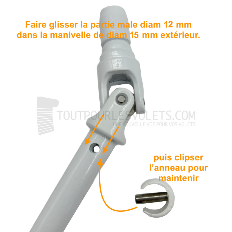 Anneau clippable Blanc pour fixation rapide de manivelle de volet roulant de ∅ 15 mm