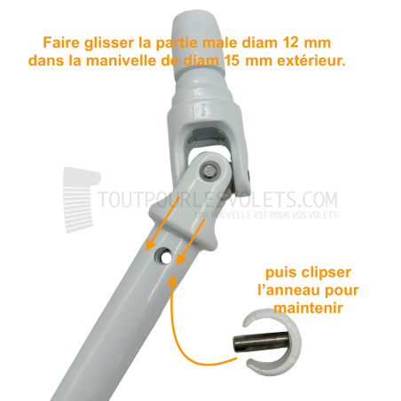 Anneau clippable Blanc pour fixation rapide de manivelle de volet roulant de ∅ 15 mm