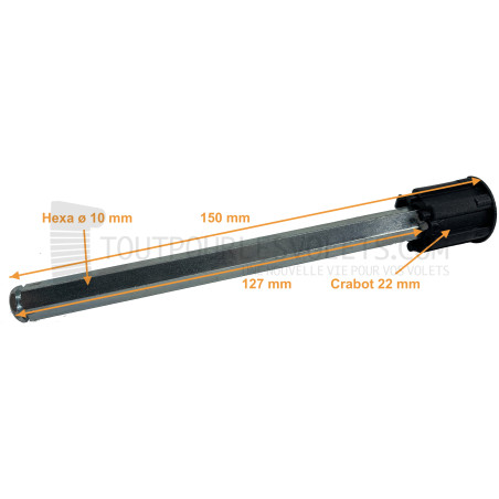 Moyeu crabot 22 type Deprat, tige Hexa 10, L 150 mm