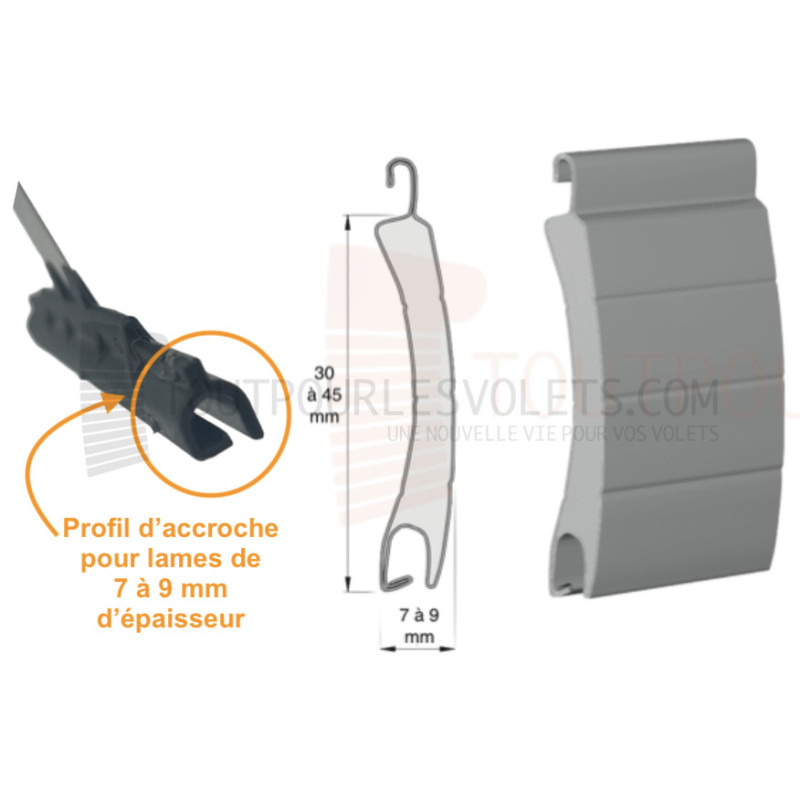 Attache tablier à clipper - Ep. lame 8 mm - L175 - Tube octo