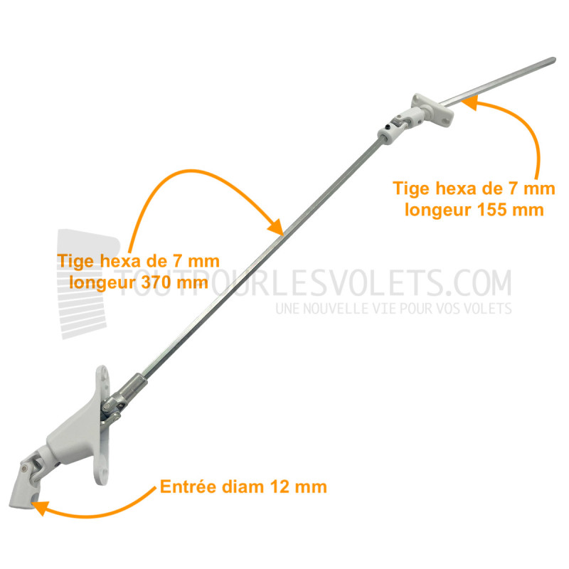 Sortie triple cardan à 90° - Entrée Rond ø 12 femelle - Tige Hexa 7 - Blanc