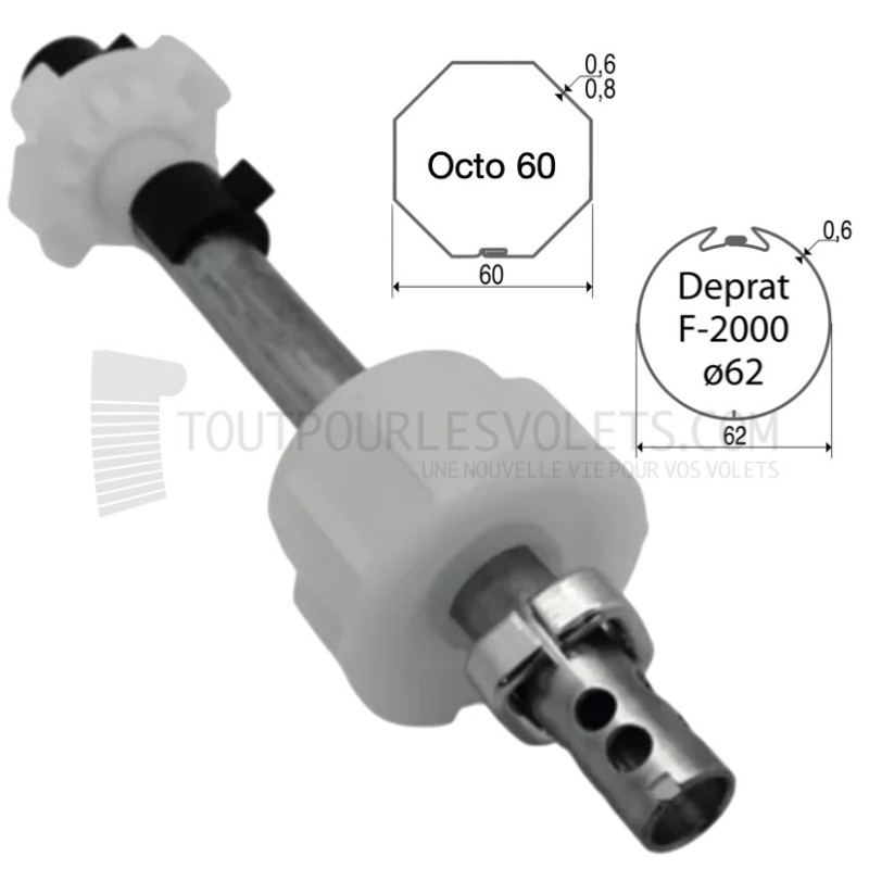 Embout télescopique pour tubes Octo 60 ou Deprat 62, Tube rond diam. 16, L220