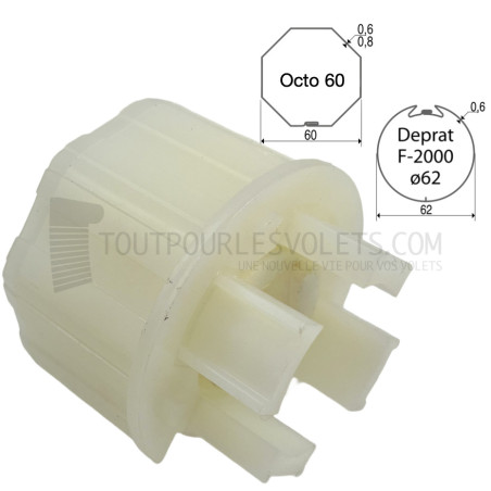 Embout pour tubes Octo 60 ou Deprat 62, Carré de 16 traversant