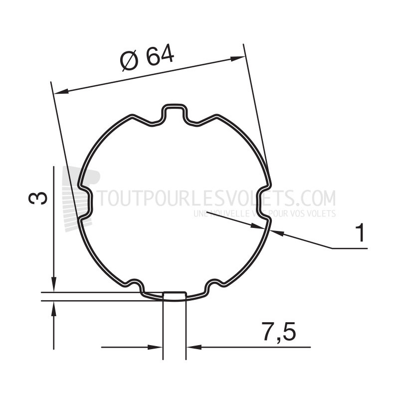 Tube rond canelé diam. 64 type ZF64 - 1500 mm