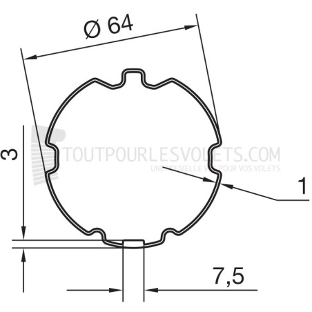 Tube rond canelé diam. 64 type ZF64 - 1500 mm
